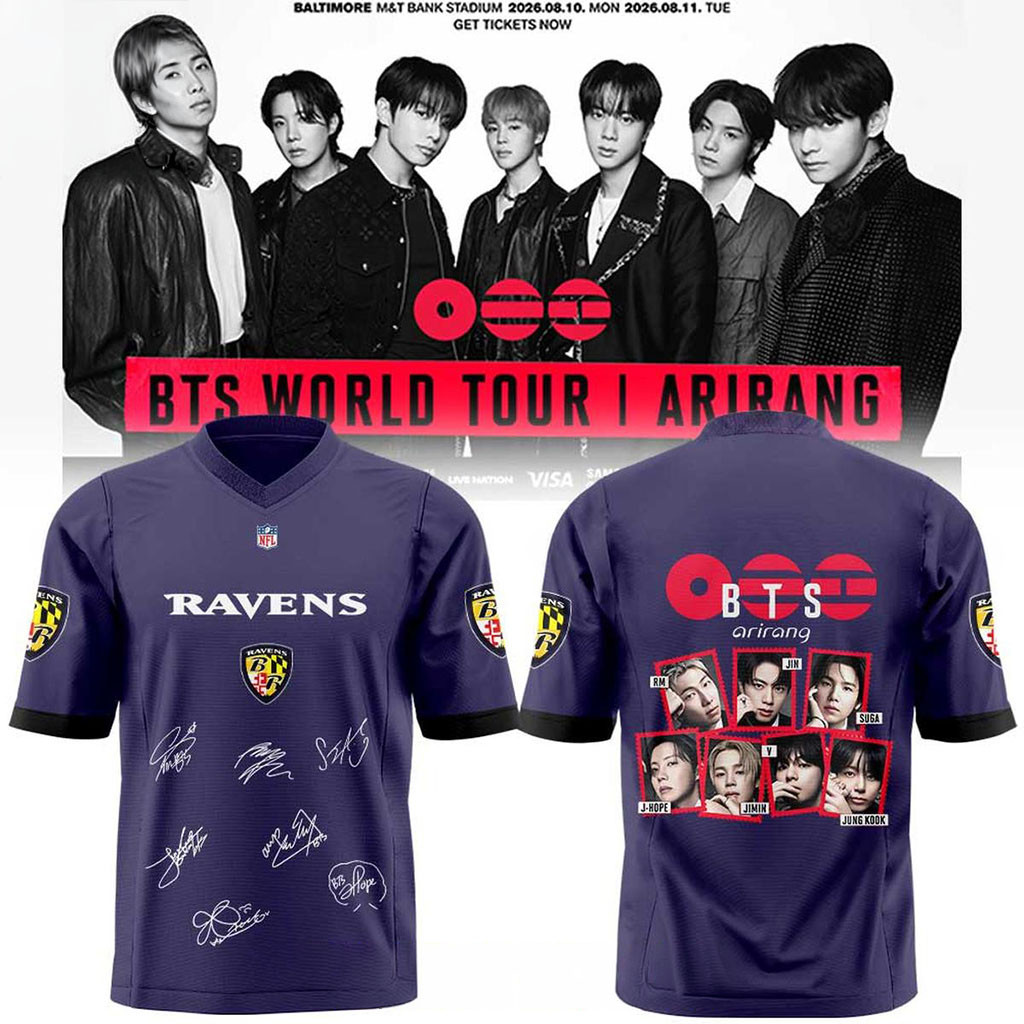Baltimore Ravens X BTS 2026 Arirang World Tour Signature Jersey Baltimore Ravens Merch Gifts Baltimore Ravens X BTS 2026 Arirang World Tour Signature Jersey Baltimore Ravens Merch Gifts