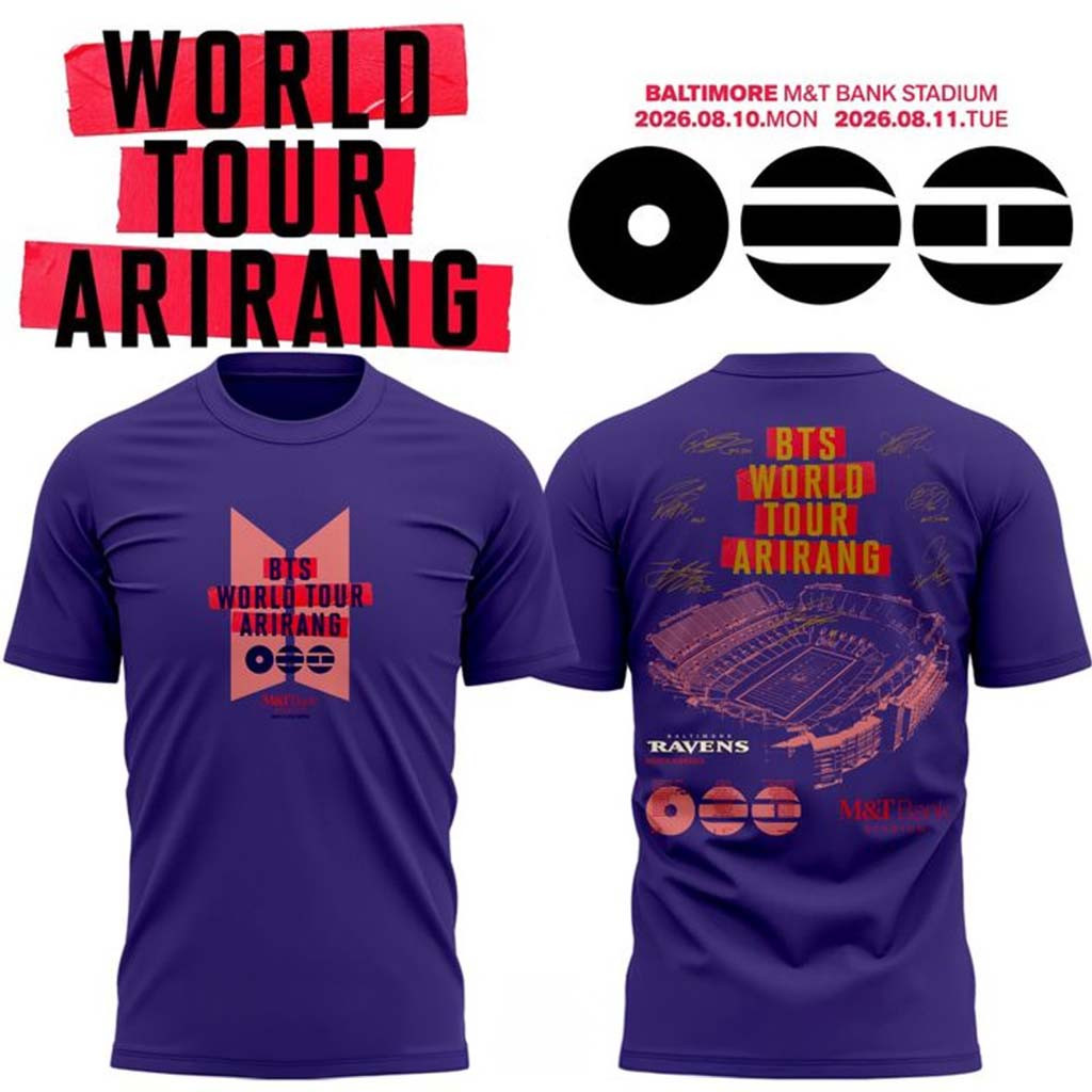 Baltimore Ravens x BTS World Tour Arirang In Baltimore 2026 Purple Shirt Ravens Merch Fan Gifts - Kdjoy