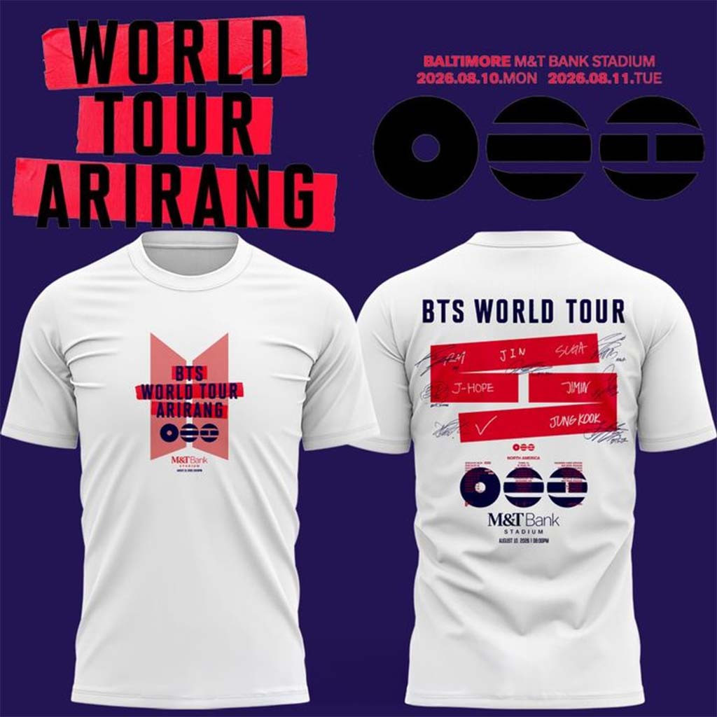 Baltimore Ravens x BTS World Tour Arirang In Baltimore 2026 White Shirt Ravens Merch BFF Gifts - Kdjoy Baltimore Ravens x BTS World Tour Arirang In Baltimore 2026 White Shirt Ravens Merch BFF Gifts - Kdjoy