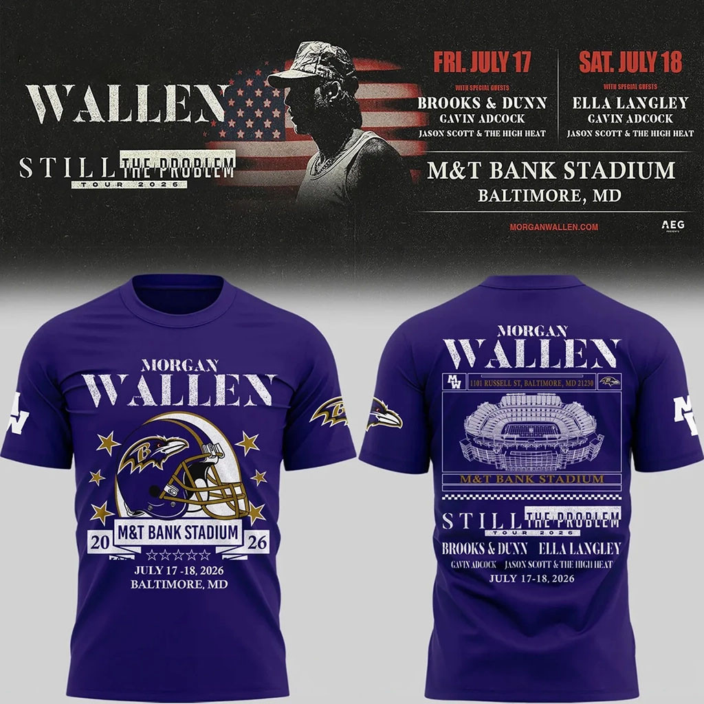 Baltimore Ravens X Morgan Wallen Merch 2026 Still The Problem Tour T-Shirt Gift For Music Fans - Kdjoy Baltimore Ravens X Morgan Wallen Merch 2026 Still The Problem Tour T-Shirt Gift For Music Fans - Kdjoy