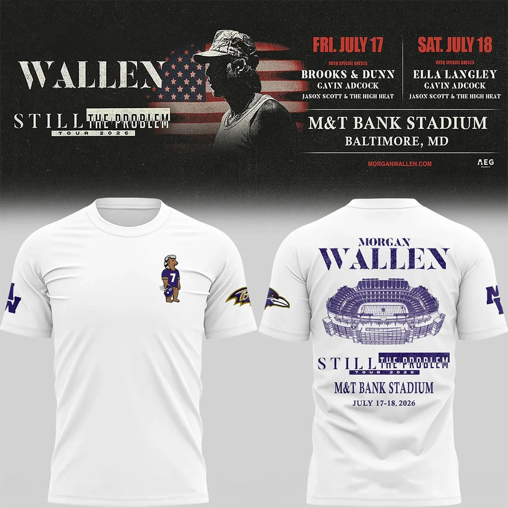 Baltimore Ravens X Morgan Wallen Merch Still The Problem Tour 2026 T-Shirt MW Merch Fan Gifts - Kdjoy Baltimore Ravens X Morgan Wallen Merch Still The Problem Tour 2026 T-Shirt MW Merch Fan Gifts - Kdjoy