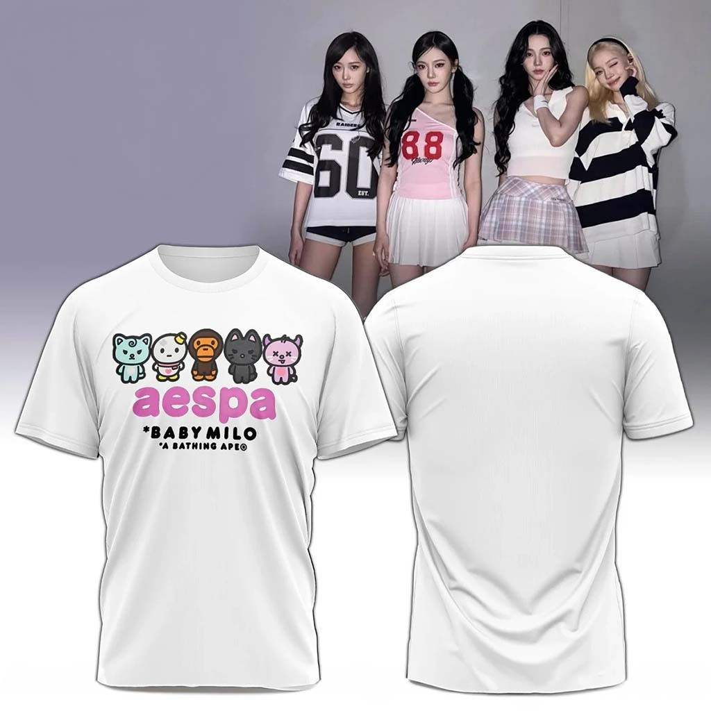 BAPE X AESPA Baby Milo T-Shirt 2026 A Bathing APE Shirt AESPA Merch Gift For Music Lovers - Kdjoy BAPE X AESPA Baby Milo T-Shirt 2026 A Bathing APE Shirt AESPA Merch Gift For Music Lovers - Kdjoy