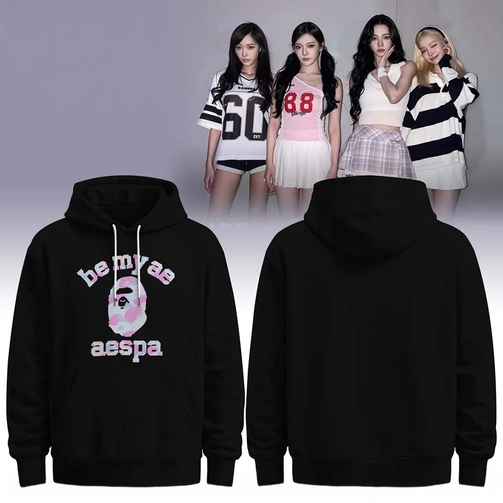 BAPE X AESPA College Logo Hoodie Be My Ae Hoodie AESPA Merch Kpop Fan Gift For Her - Kdjoy BAPE X AESPA College Logo Hoodie Be My Ae Hoodie AESPA Merch Kpop Fan Gift For Her - Kdjoy
