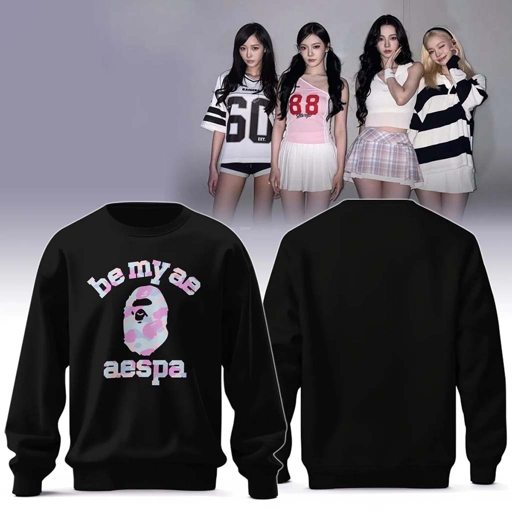 BAPE X AESPA College Logo Sweatshirt Be My Ae Sweatshirt AESPA Merch Kpop Fan Gifts Ideas - Kdjoy