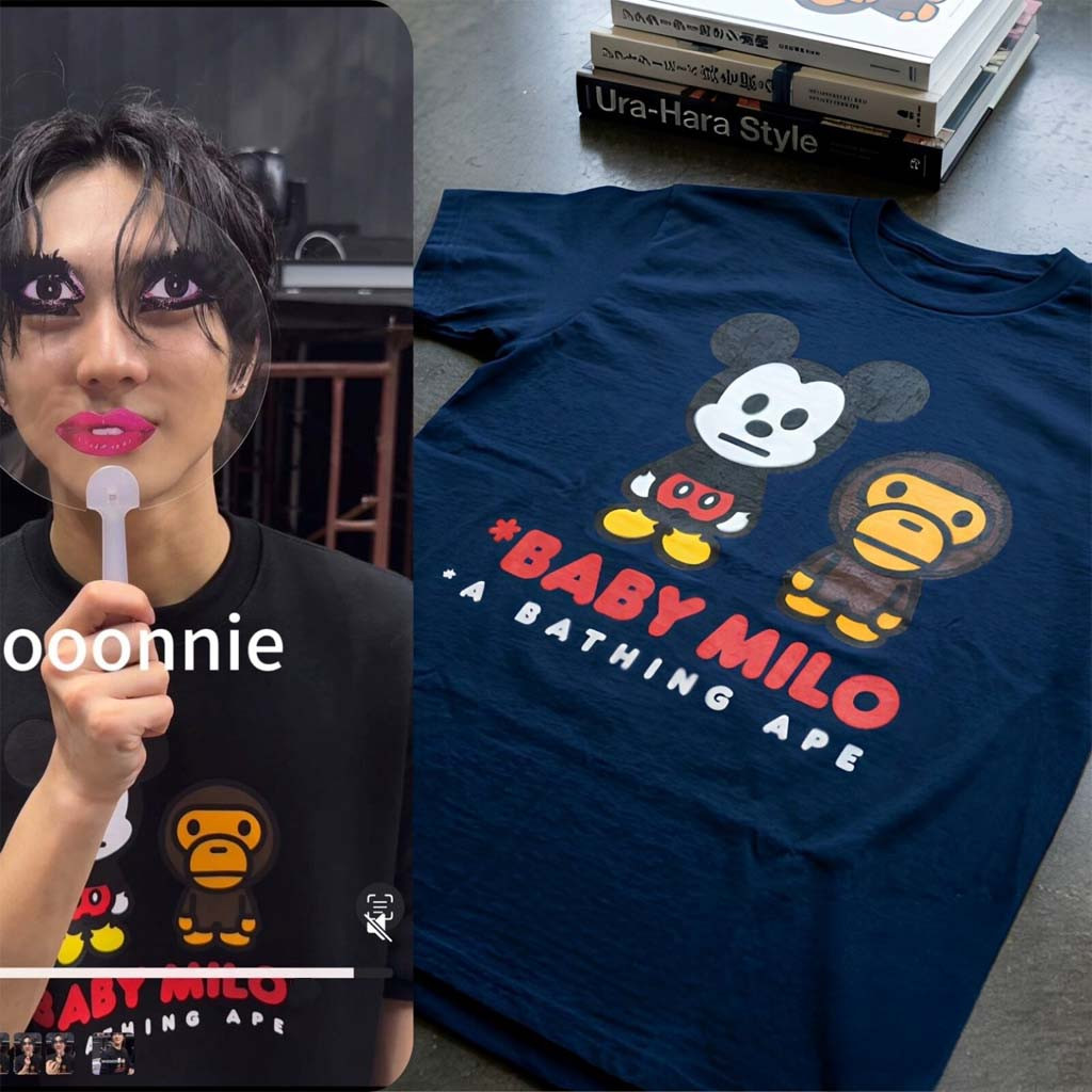 BAPE x Baby Milo x Mickey Mouse Graphic Shirt Worn by ENHYPEN Jungwon Gifts For Fans - Kdjoy