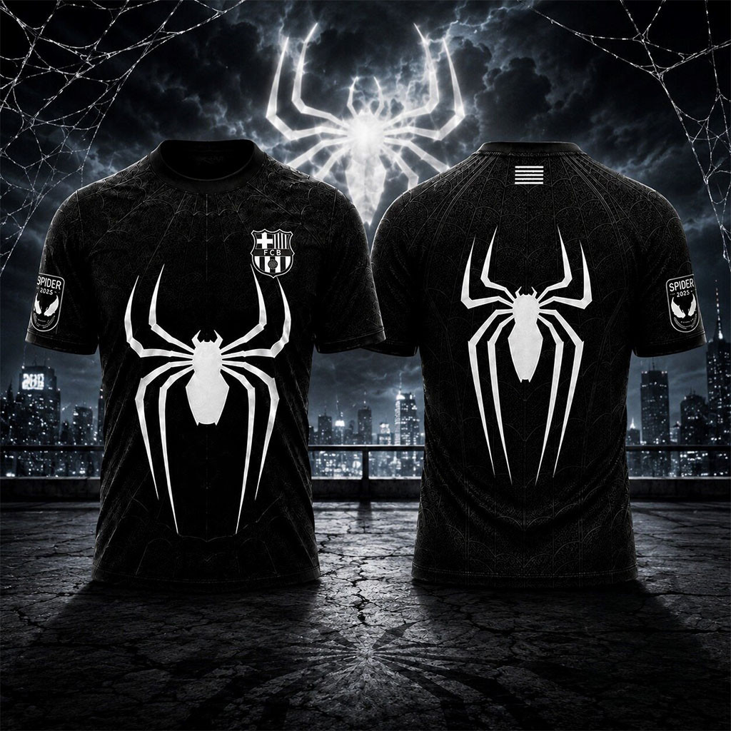 Barcelona X Spider Man Venom Julian Alvarez Jersey Shirt FC Barcelona Merch Gift For Fans - Kdjoy Barcelona X Spider Man Venom Julian Alvarez Jersey Shirt FC Barcelona Merch Gift For Fans - Kdjoy