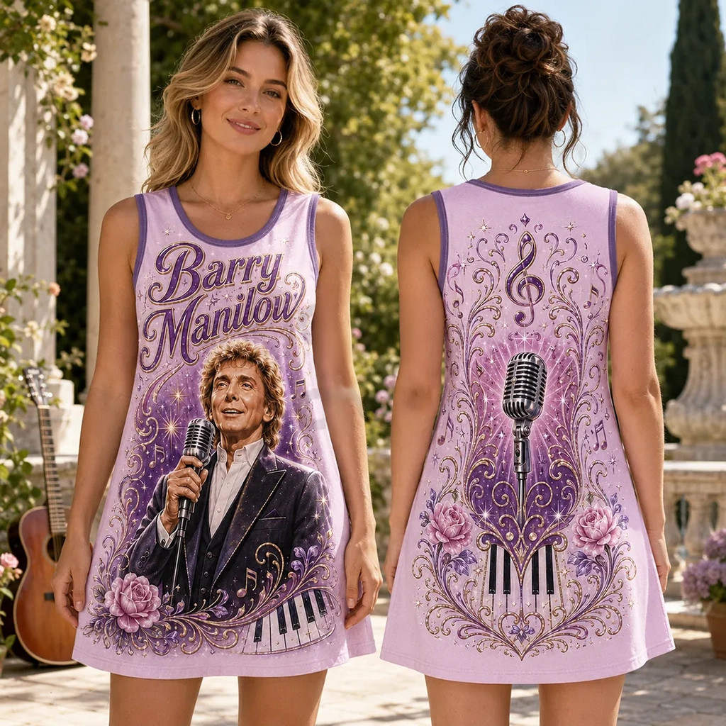 Barry Manilow Purple Floral Sleeveless Dress 2026 Barry Manilow Merch Best Gift For Mom - Kdjoy Barry Manilow Purple Floral Sleeveless Dress 2026 Barry Manilow Merch Best Gift For Mom - Kdjoy