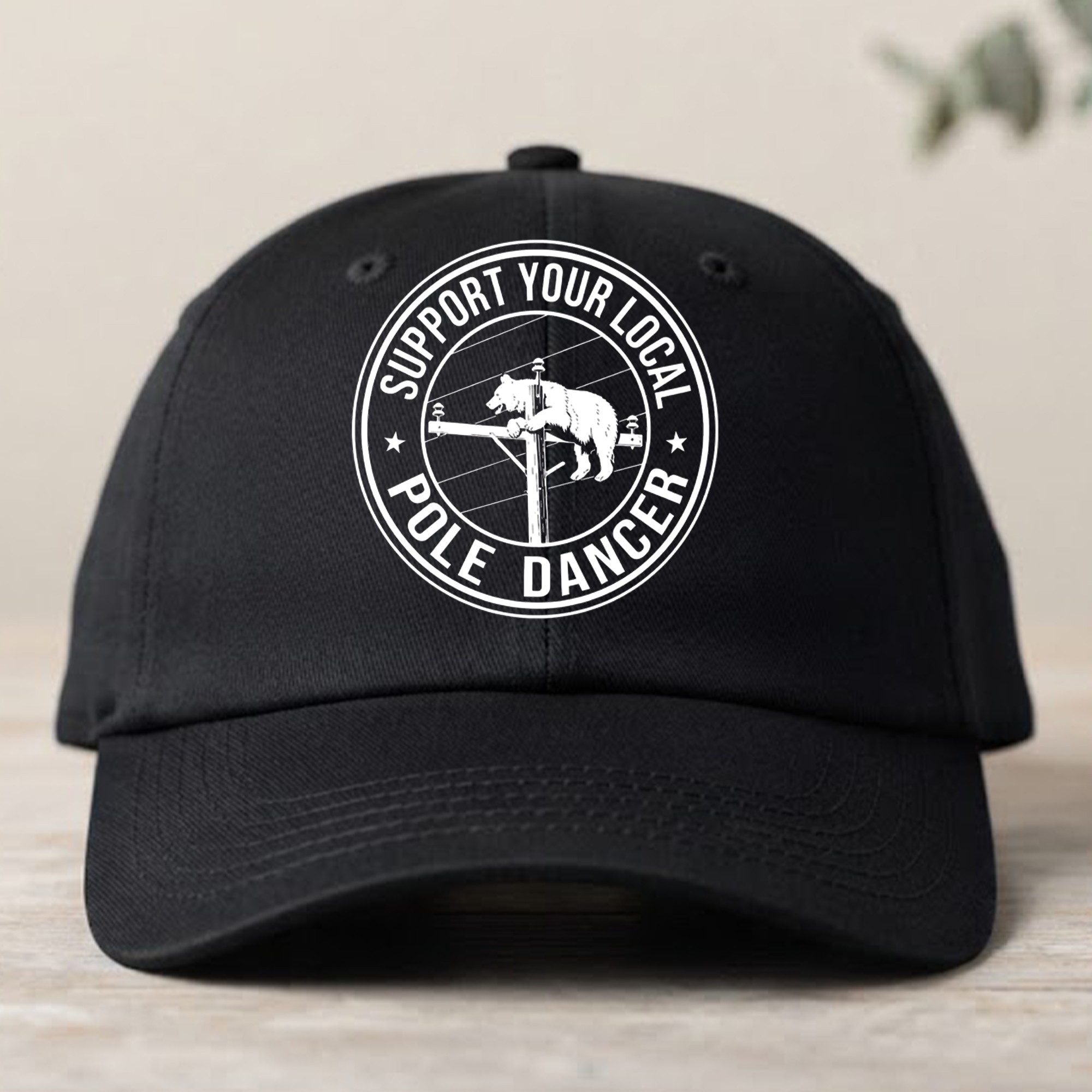 Bear Support Your Local Pole Dancer Hat Black Lineman Cap Funny Gifts For Him - Kdjoy