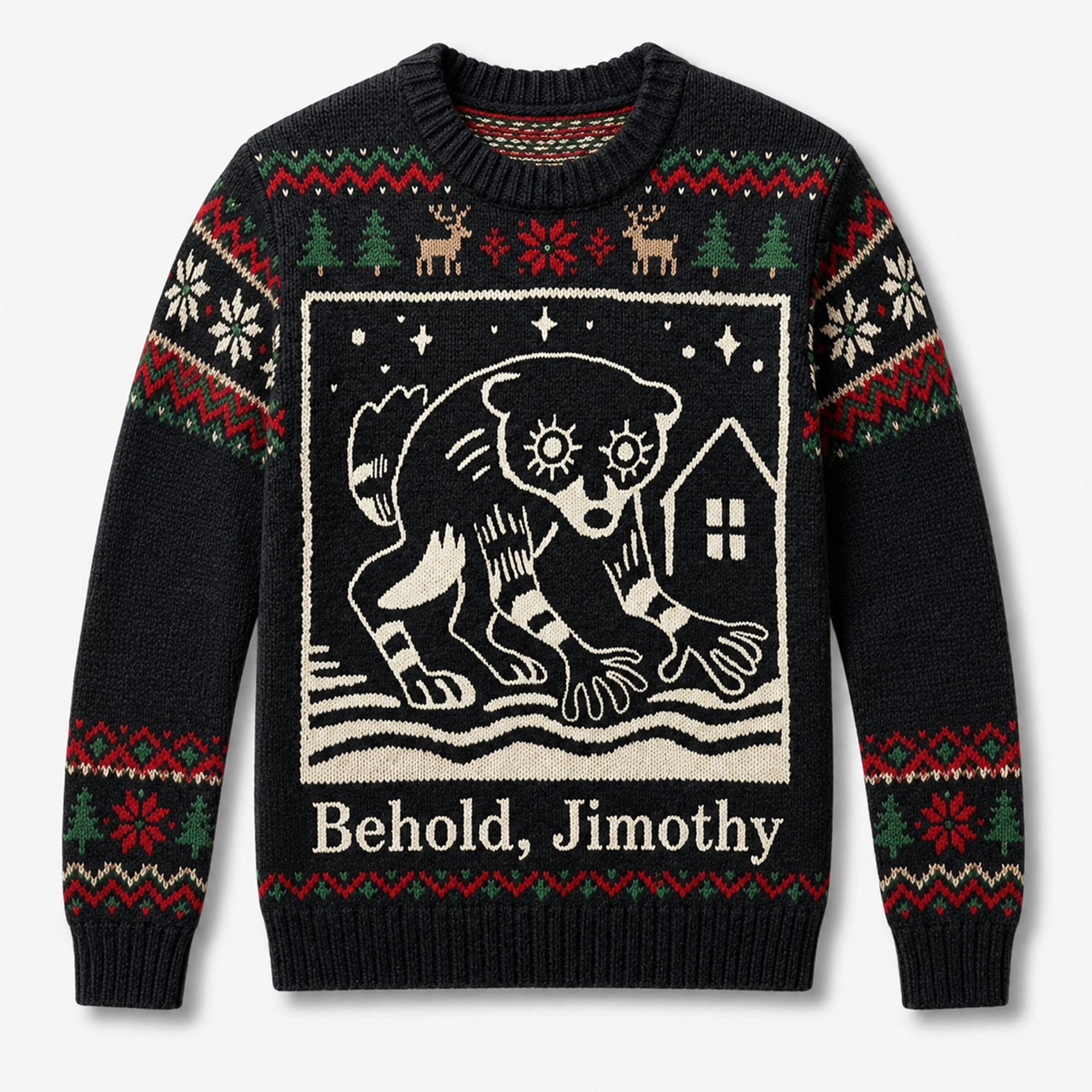 Behold Jimothy Raccoon Ugly Holiday Sweater Jimothy Seattle Raccoon Jumper Christmas Gifts - Kdjoy