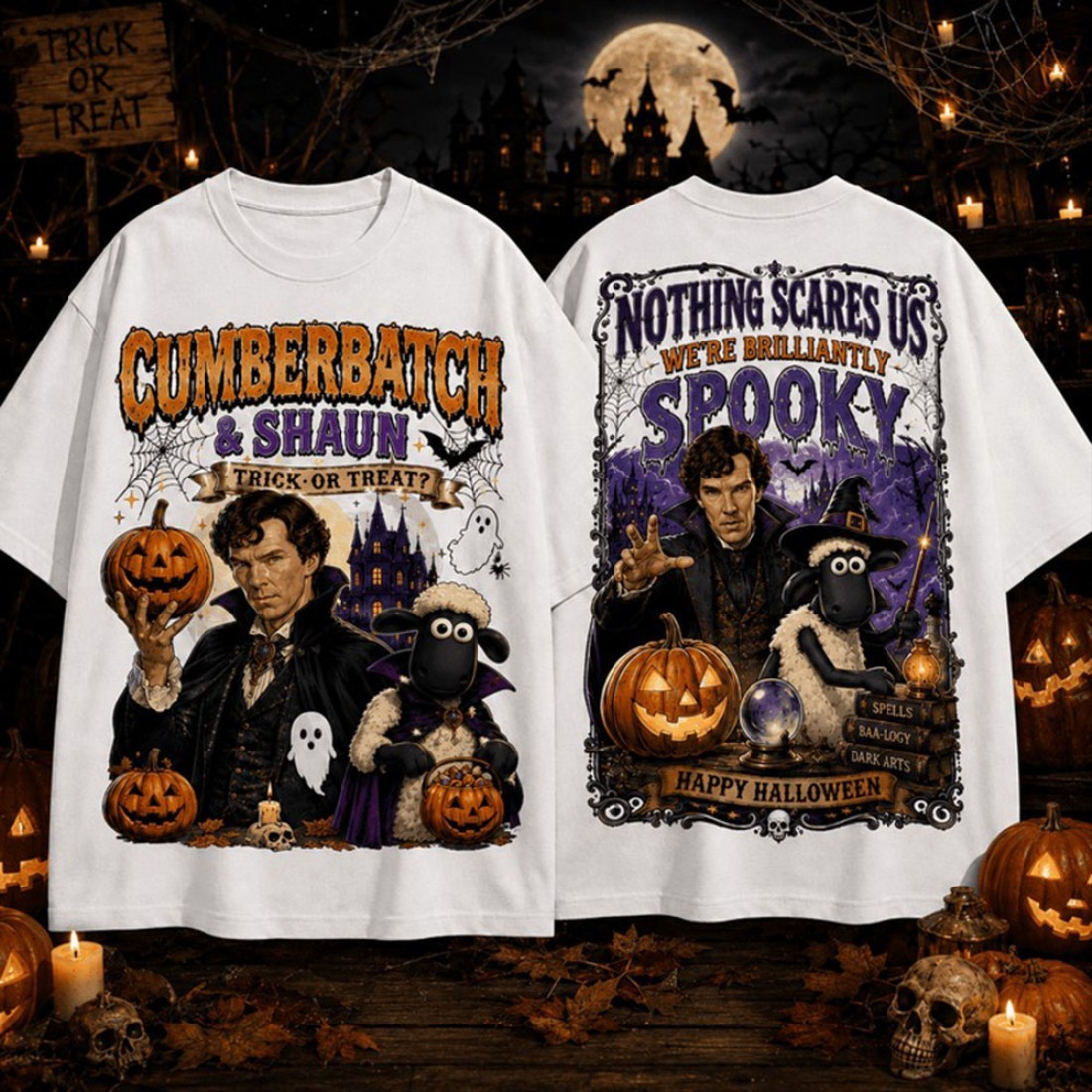 Benedict Cumberbatch And Shaun The Sheep Trick Or Treat T-Shirt Halloween Shirt Fan Gifts - Kdjoy