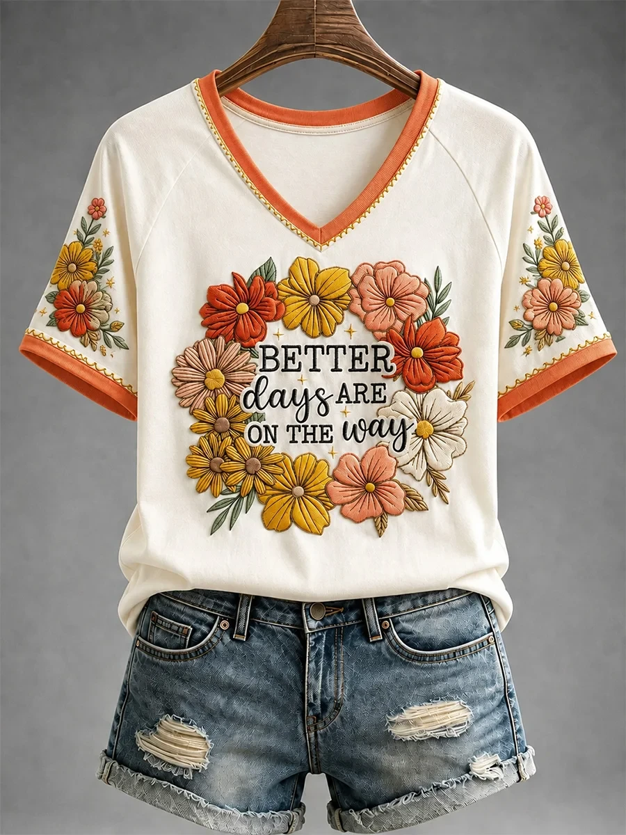 Better Days Are On The Way V-Neck T-Shirt Positive Vibes Apparel Women's Gifts For Besties - Kdjoy