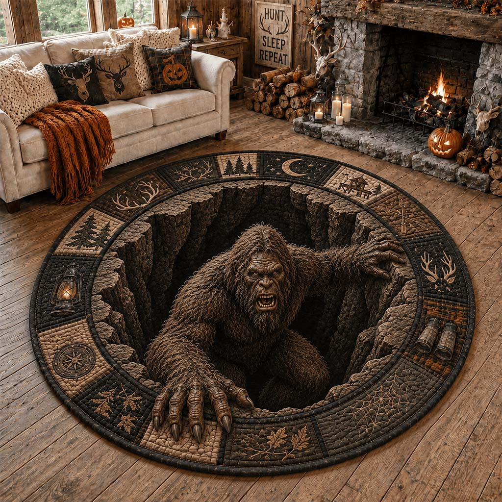 Bigfoot Sasquatch Halloween Quilted Round Rug Living Room Decor Gifts For Bigfoot Lovers - Kdjoy
