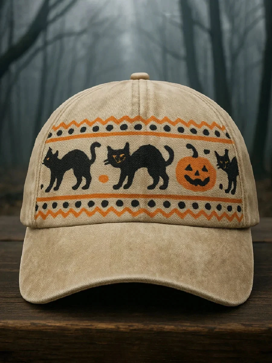Black Cats And Pumpkins Hat Halloween Spooky Merch Spooky Gifts For Her - Kdjoy