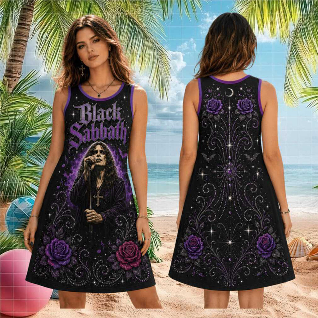 Black Sabbath Ozzy Osbourne Vintage Retro Sleeveless Dress Metal Concert Fans Apparel Women's - Kdjoy
