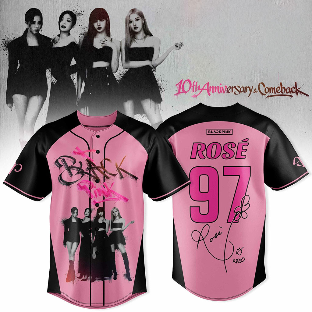 Blackpink 10th Anniversary Comeback #97 Rose Baseball Jersey Blackpink Merch Kpop Fan Apparel - Kdjoy Blackpink 10th Anniversary Comeback #97 Rose Baseball Jersey Blackpink Merch Kpop Fan Apparel - Kdjoy