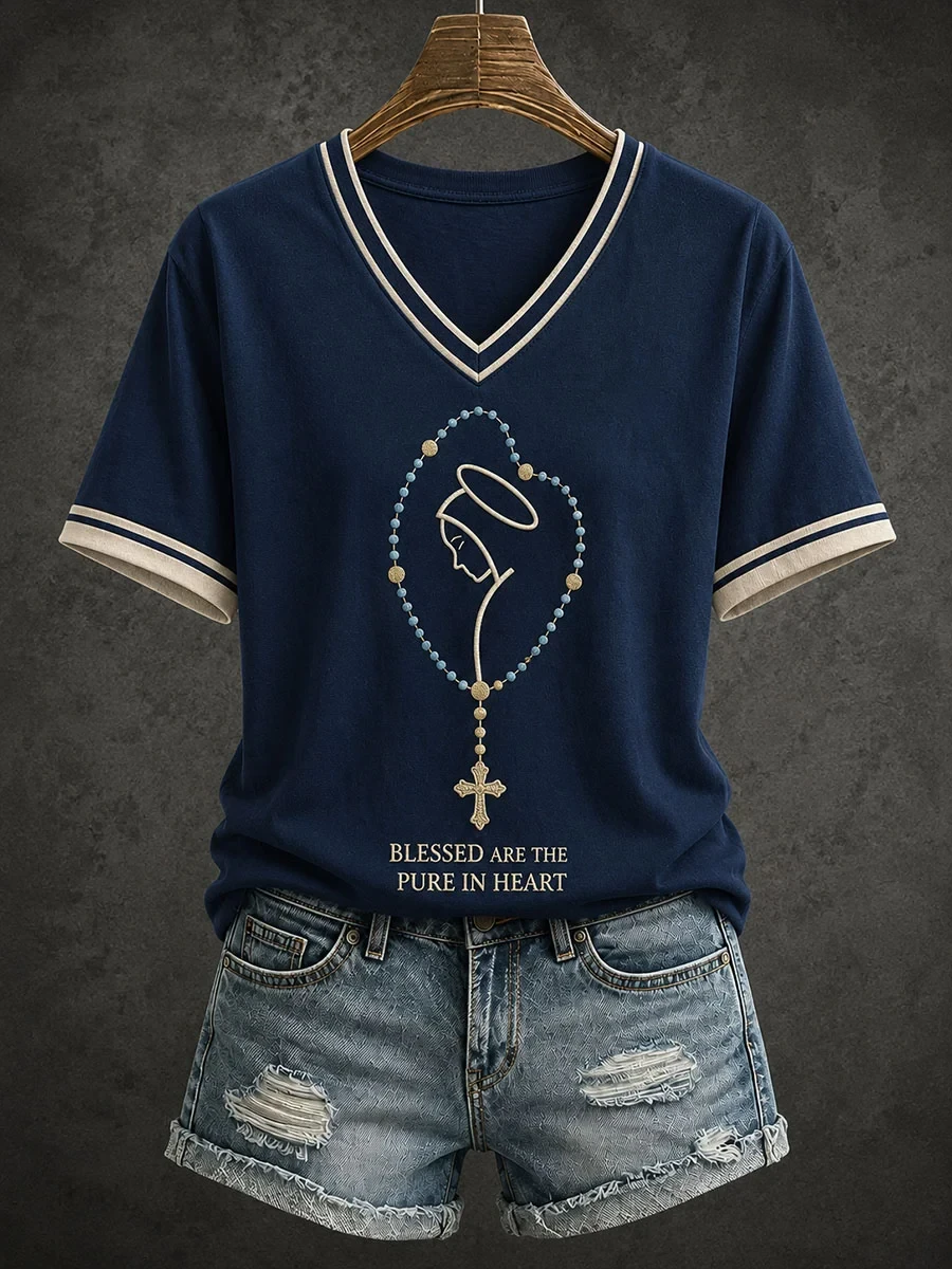 Blessed Are The Pure In Heart V-Neck Shirt Love In Faith Apparel Religious Gifts For Her - Kdjoy