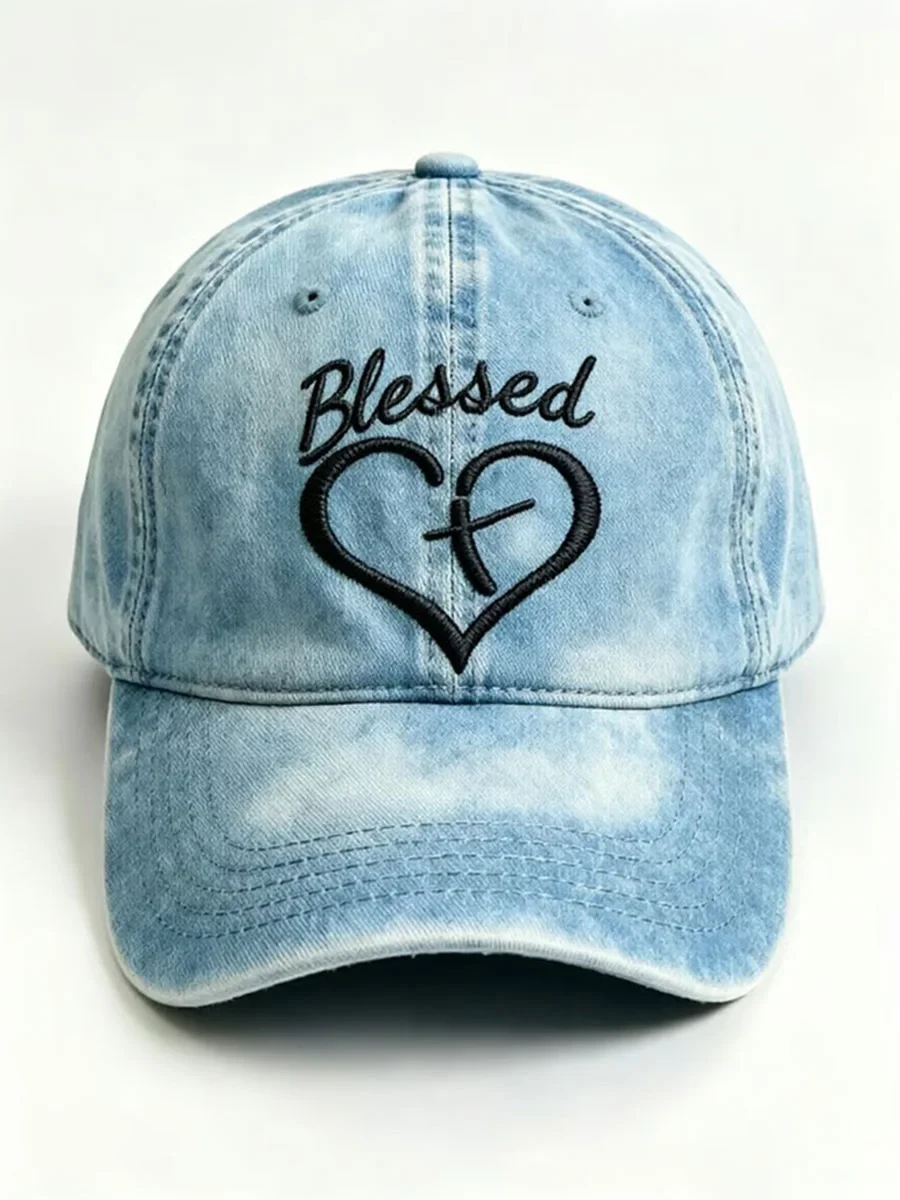 Blessed Heart Christian Cross Baseball Cap Faith Clothes Gift For Her - Kdjoy