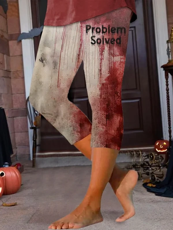 Bloody Problem Solved Halloween Leggings Pants Halloween Horror Nights Merch Unique Gift - Kdjoy