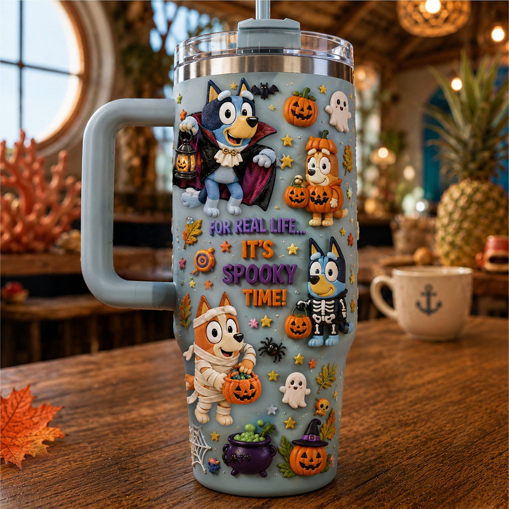 Bluey For Real Life It's Spooky Time Tumbler Cute Halloween Cup Gifts For Besties - Kdjoy Bluey For Real Life It's Spooky Time Tumbler Cute Halloween Cup Gifts For Besties - Kdjoy