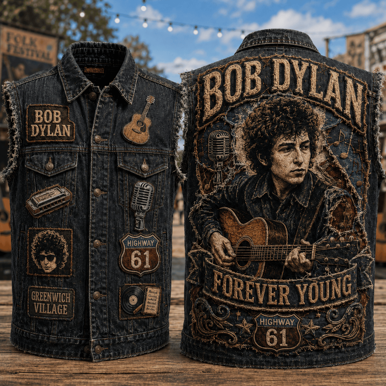 Bob Dylan Forever Young Denim Vest Greenwich Village Bob Dylan Merch Gift For Music Lovers - Kdjoy