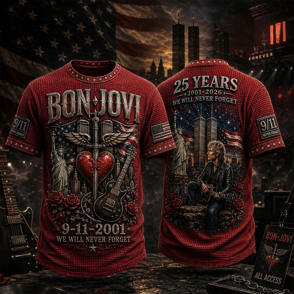 Bon Jovi 911 We Will Never Forest T-Shirt Bon Jovi Merch Patriot Day Shirt Gifts For Dad - Kdjoy