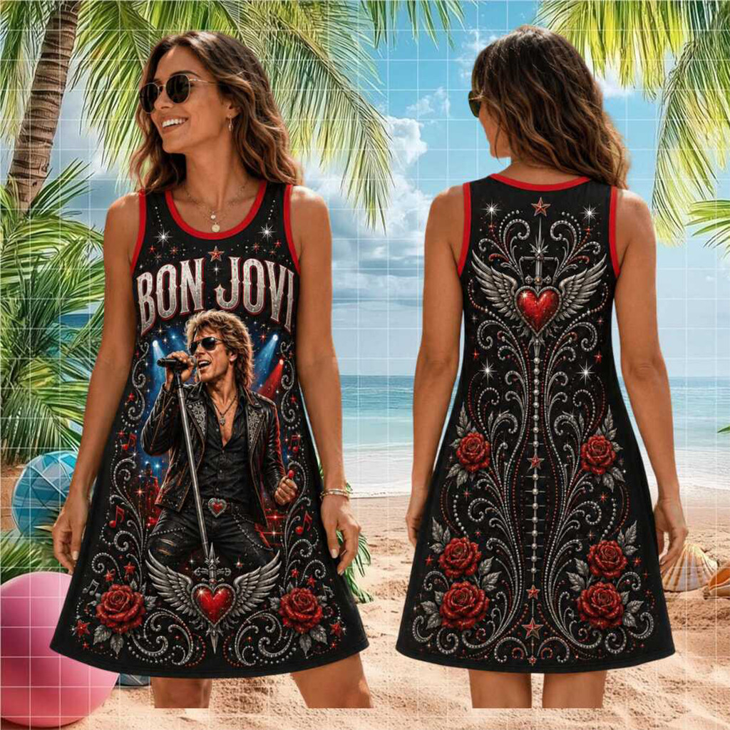 Bon Jovi Heart And Wings Vintage Rock Concert Tour 2026 Sleeveless Dress Bon Jovi Merch Women's - Kdjoy