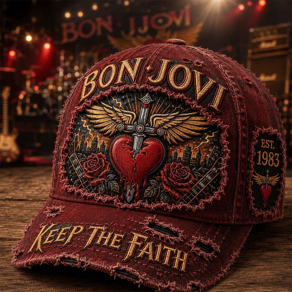 Bon Jovi Keep The Faith Distressed Hat Bon Jovi Merch 2026 Present For Rock Band Fans - Kdjoy