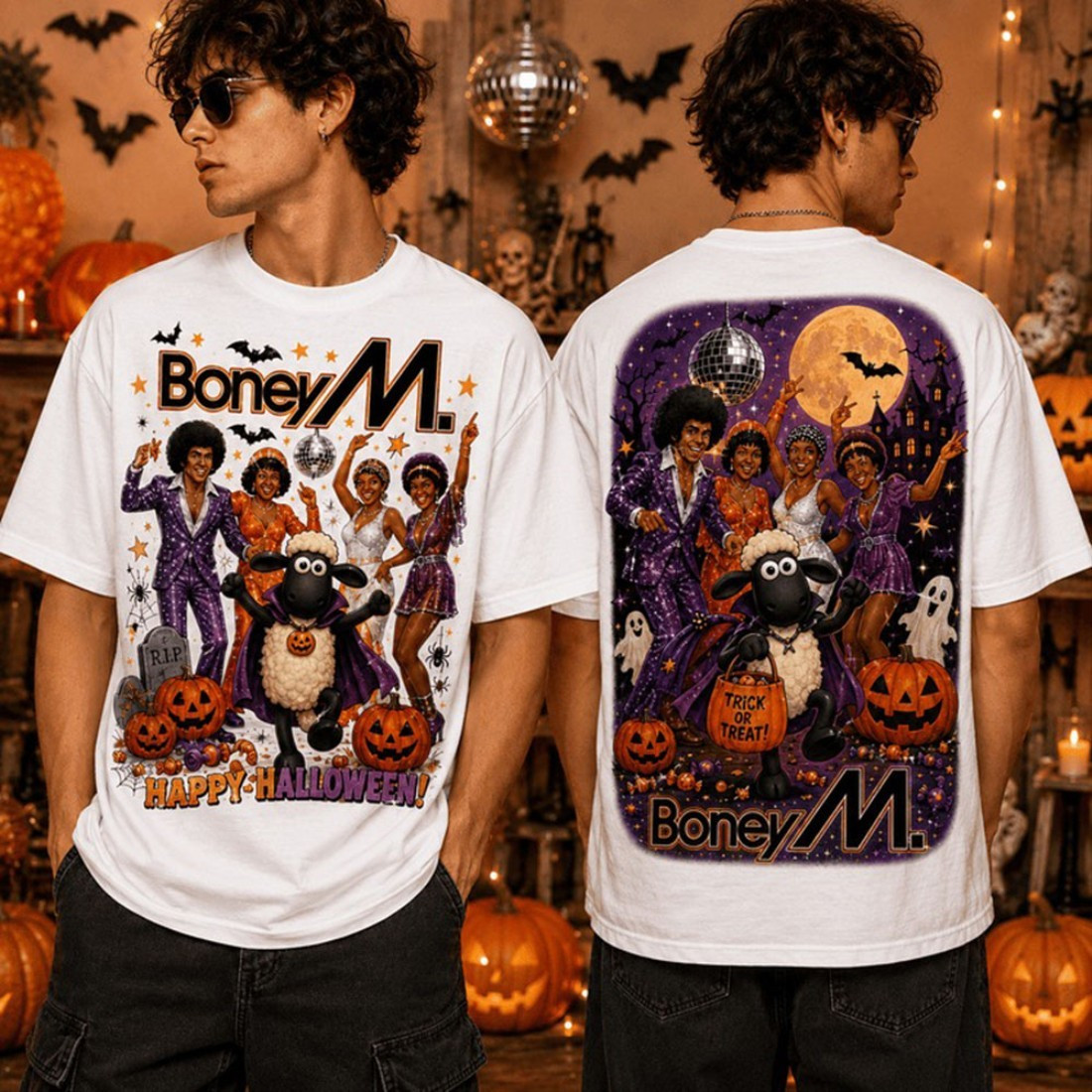 Boney M And Shaun The Sheep Halloween T-Shirt Boney M Merch Gifts For Halloween - Kdjoy