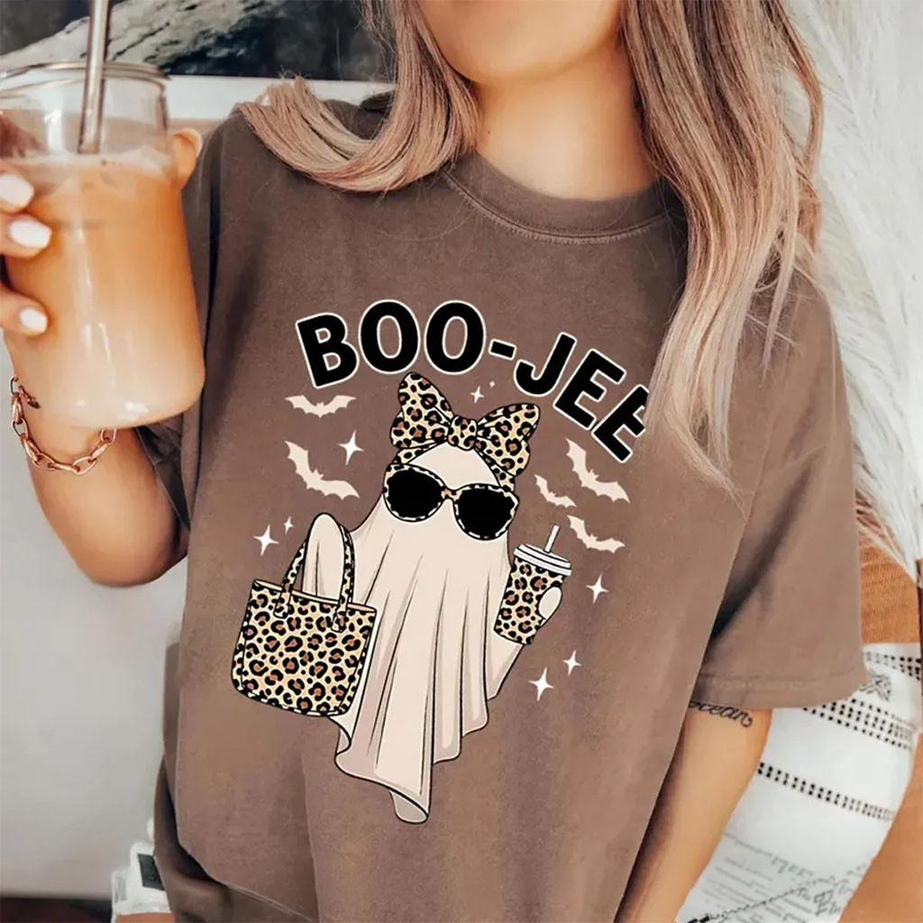 Boo Jee Ghost Leopard Pattern Shirt Funny Halloween Shirt Spooky Season Hall Clothing Gifts - Kdjoy
