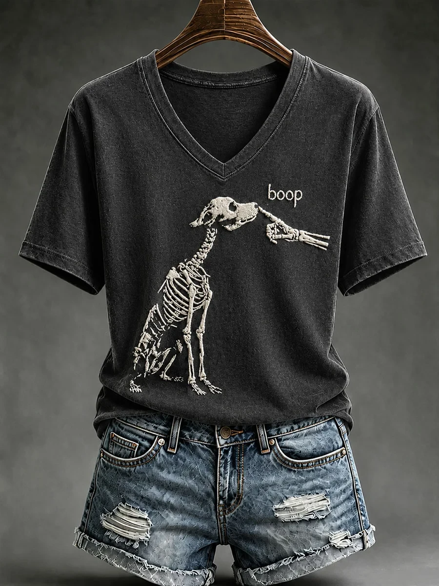 Boop Skeleton Dog V-Neck Shirt Funny Halloween Shirt Gifts Ideas For Mom - Kdjoy Boop Skeleton Dog V-Neck Shirt Funny Halloween Shirt Gifts Ideas For Mom - Kdjoy