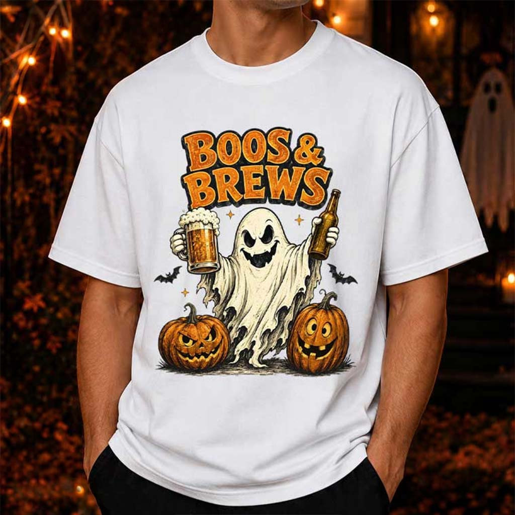Boos And Brews Ghost With Beer Shirt Funny Halloween T-Shirt Gifts For Friends Boos And Brews Ghost With Beer Shirt Funny Halloween T-Shirt Gifts For Friends