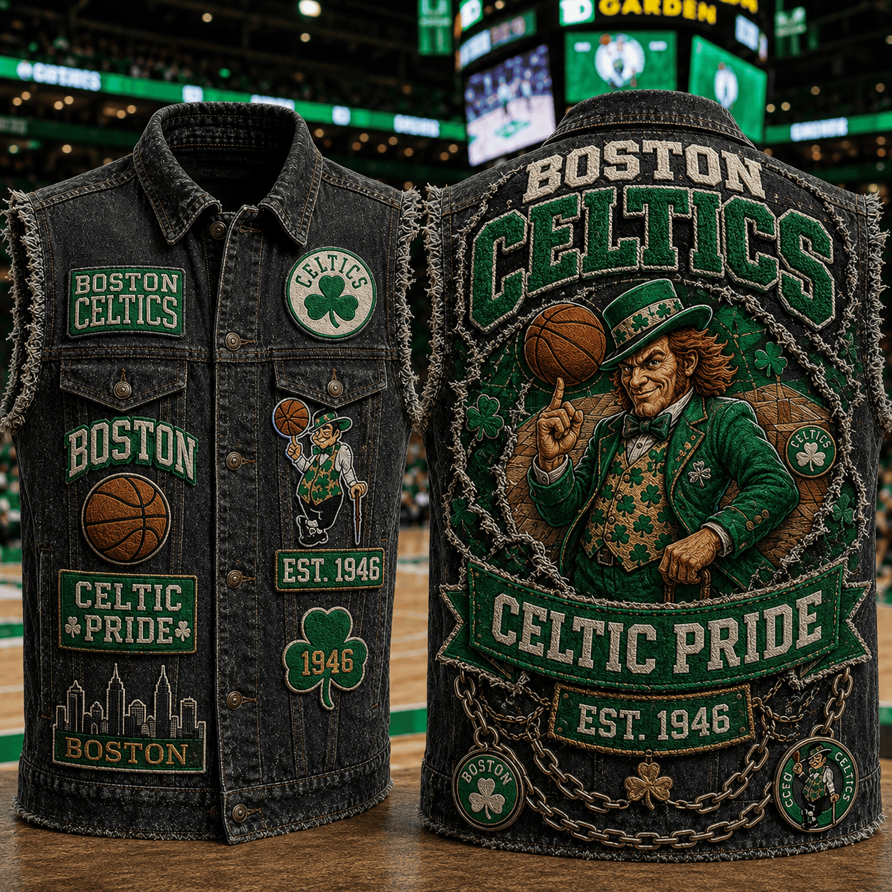 Boston Celtics Merch 2026 Celtic Pride Denim Vest Best Gift For Basketball Lovers - Kdjoy