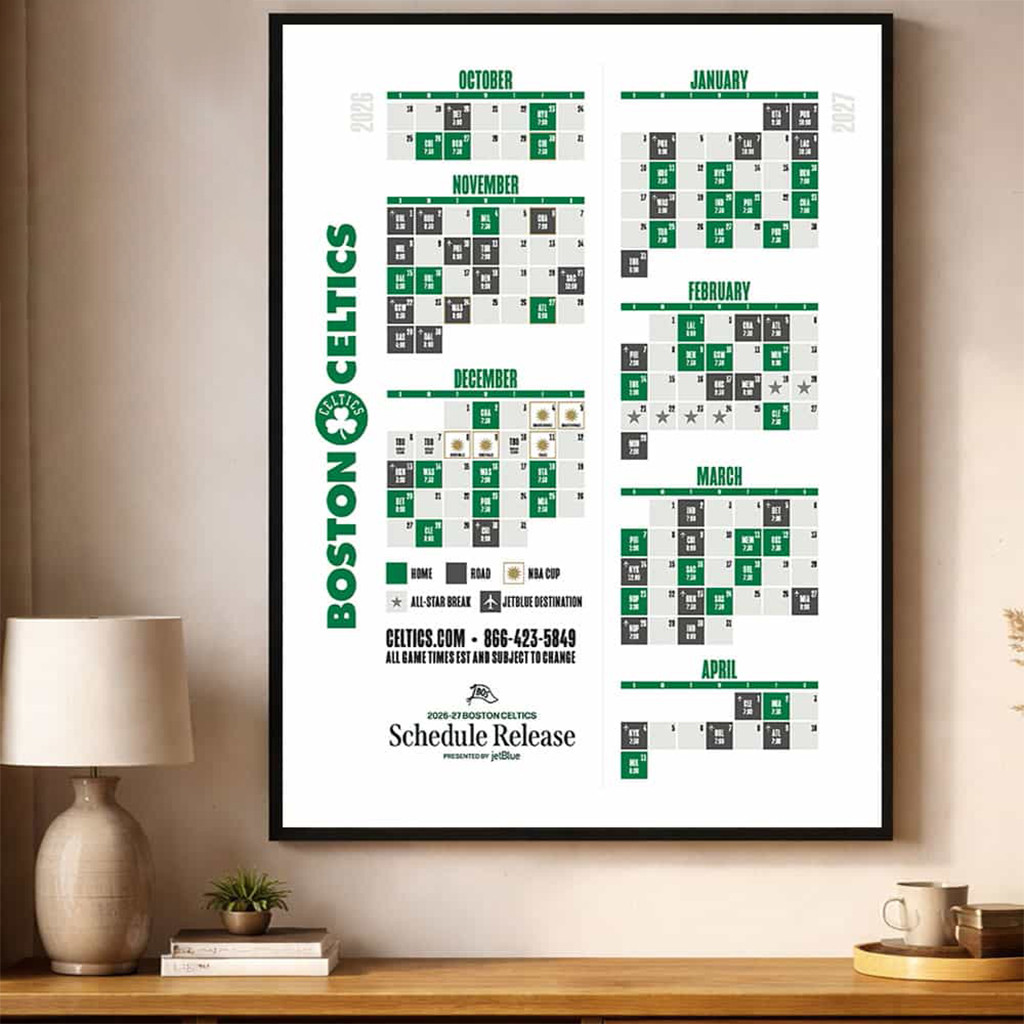 Boston Celtics Schedule 2026 27 Season Poster Boston Celtics Merch Wall Art Decor - Kdjoy Boston Celtics Schedule 2026 27 Season Poster Boston Celtics Merch Wall Art Decor - Kdjoy