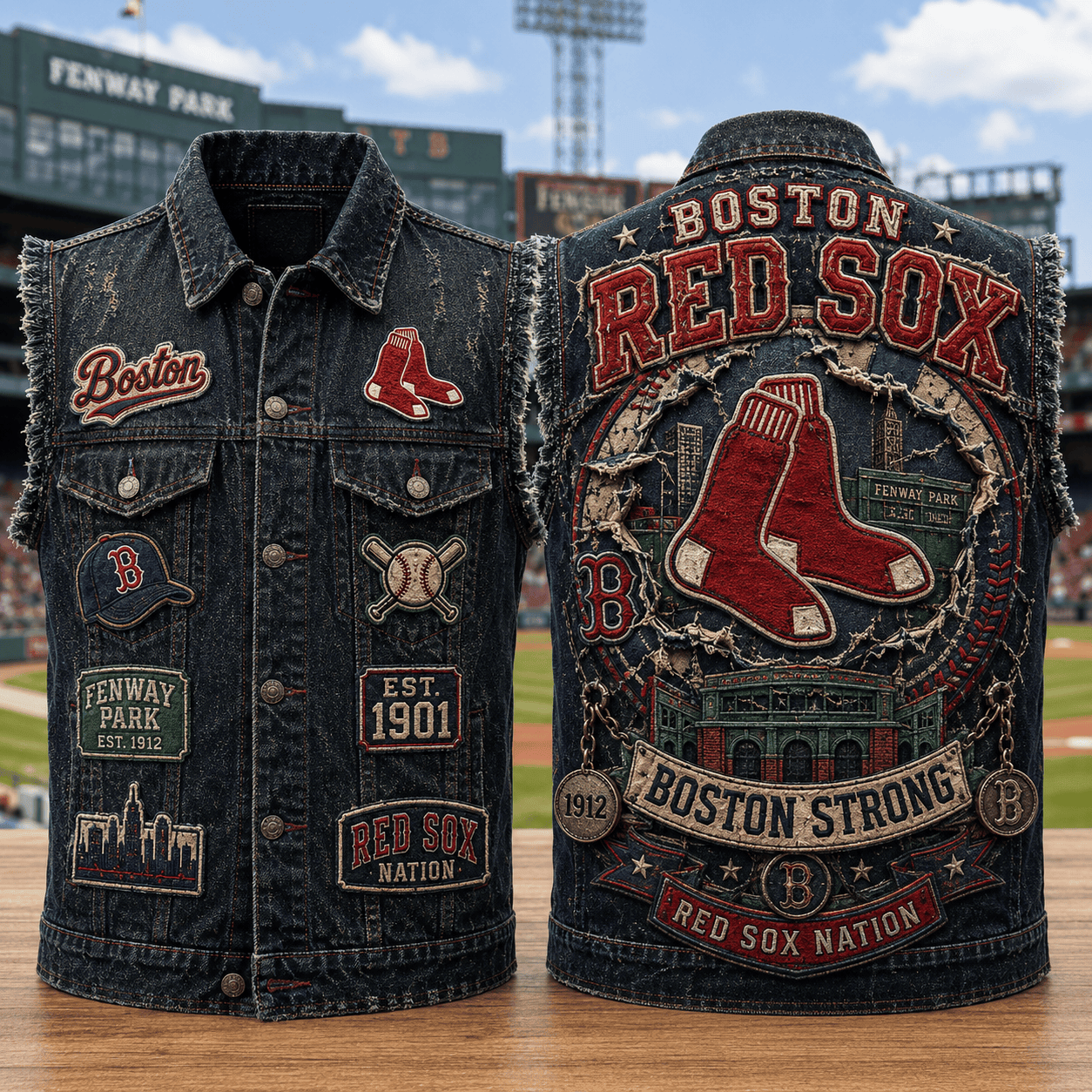 Boston Red Sox Merch 2026 Boston Strong Red Sox Nation Denim Vest Gift For Baseball Fans - Kdjoy