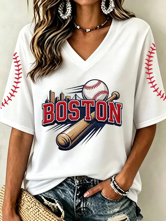 Boston Red Sox Merch Boston Baseball V-Neck Jersey Unique Gifts For Baseball Fans - Kdjoy