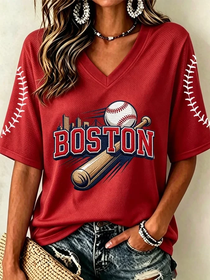 Boston Red Sox Merch Boston Baseball V-Neck Jersey Unique Gifts For Baseball Fans - Kdjoy