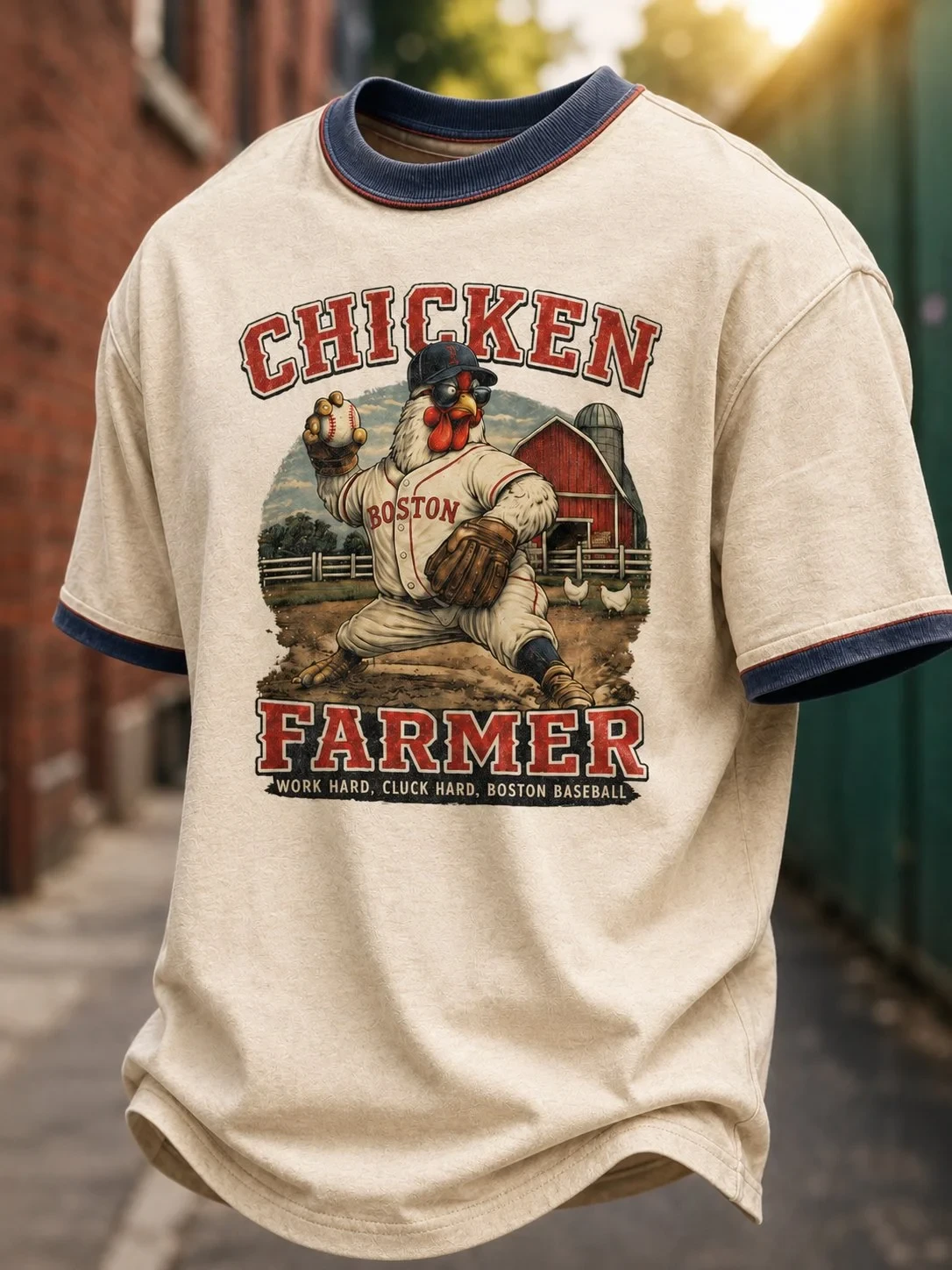 Boston Red Sox Merch Chicken Farmer T-Shirt Boston Baseball Fan Gear Men - Kdjoy