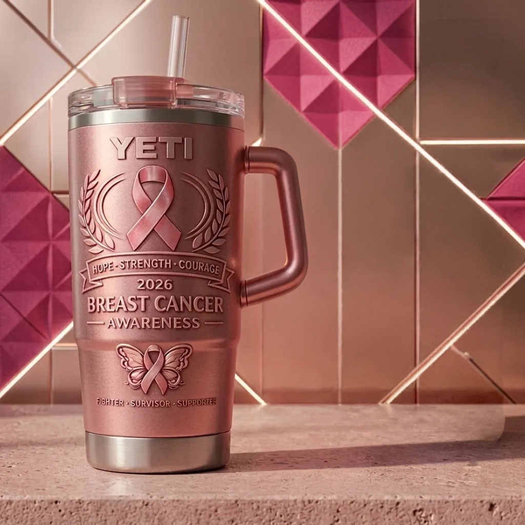 Breast Cancer Awareness 2026 YETI Stanley Tumbler Hope Strength Courage Cup Gift For Mom - Kdjoy