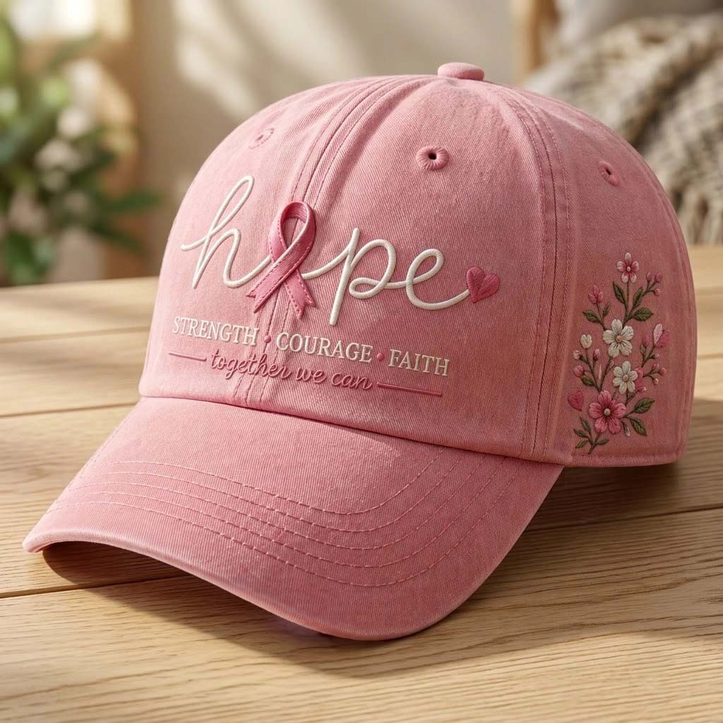 Breast Cancer Awareness Hope Pink Ribbon Embroidered Hat Together We Can Cap Mom Gifts - Kdjoy