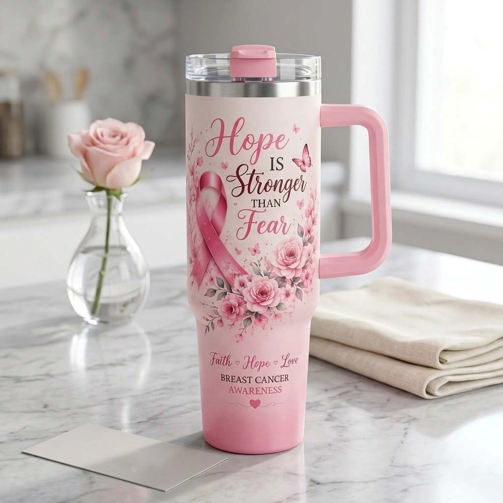 Breast Cancer Awareness Survivor Pink Ribbon Tumbler Hope Is Stronger Than Fear Cup Her Gifts - Kdjoy Breast Cancer Awareness Survivor Pink Ribbon Tumbler Hope Is Stronger Than Fear Cup Her Gifts - Kdjoy