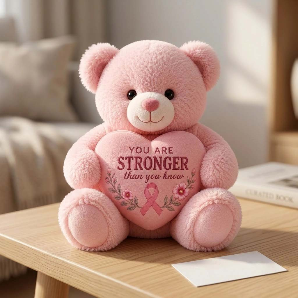 Breast Cancer Awareness You Are Stronger Pink Bear Plush Pillow Breast Cancer Warrior Gifts - Kdjoy