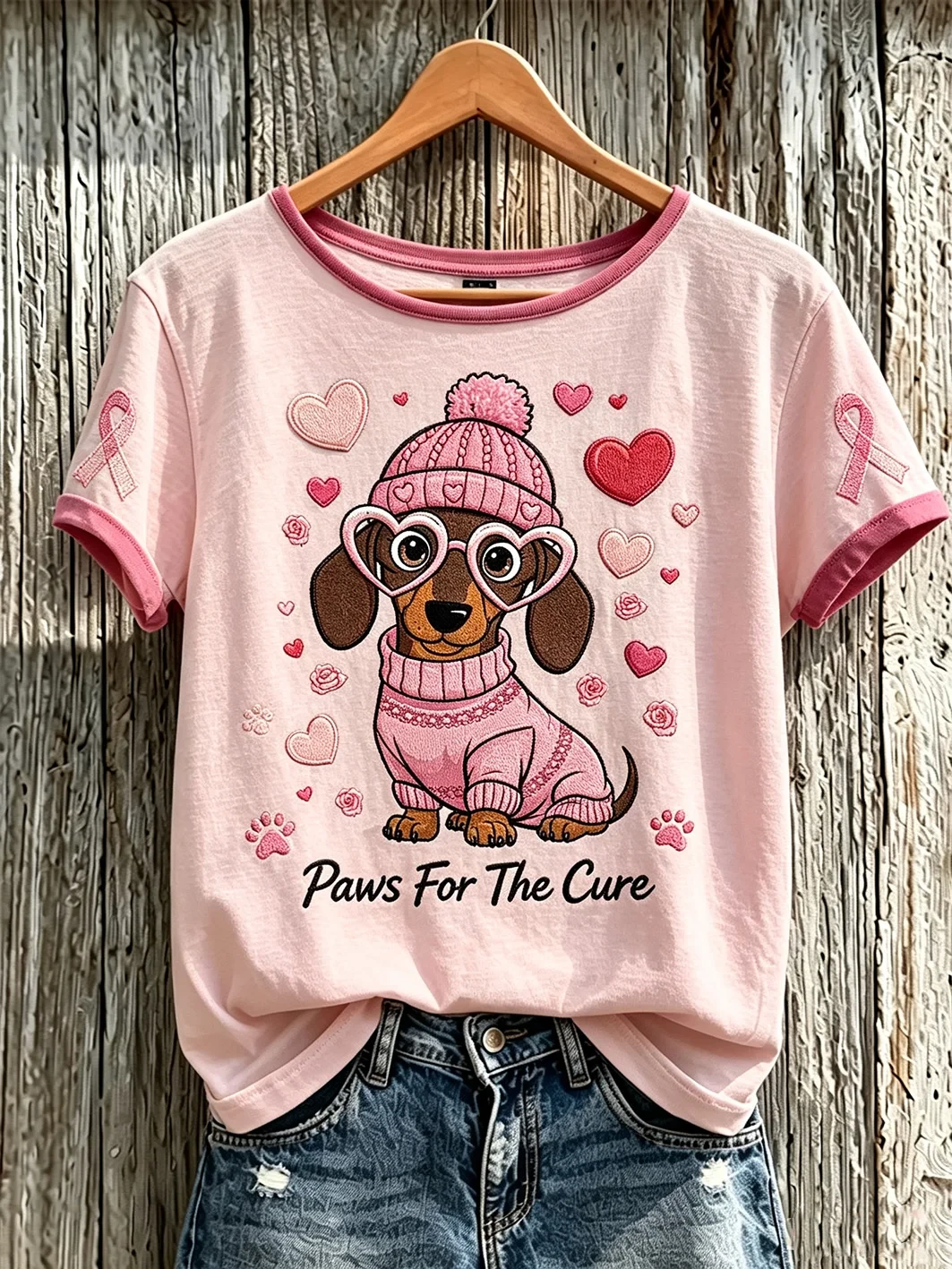 Breast Cancer Theme Cute Dog Heart T-Shirt Paws For A Cure Shirt Breast Cancer Awareness Gear - Kdjoy