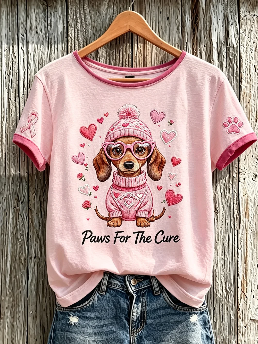 Breast Cancer Theme Cute Dog Heart T-Shirt Paws For A Cure Shirt Breast Cancer Warrior Gifts - Kdjoy