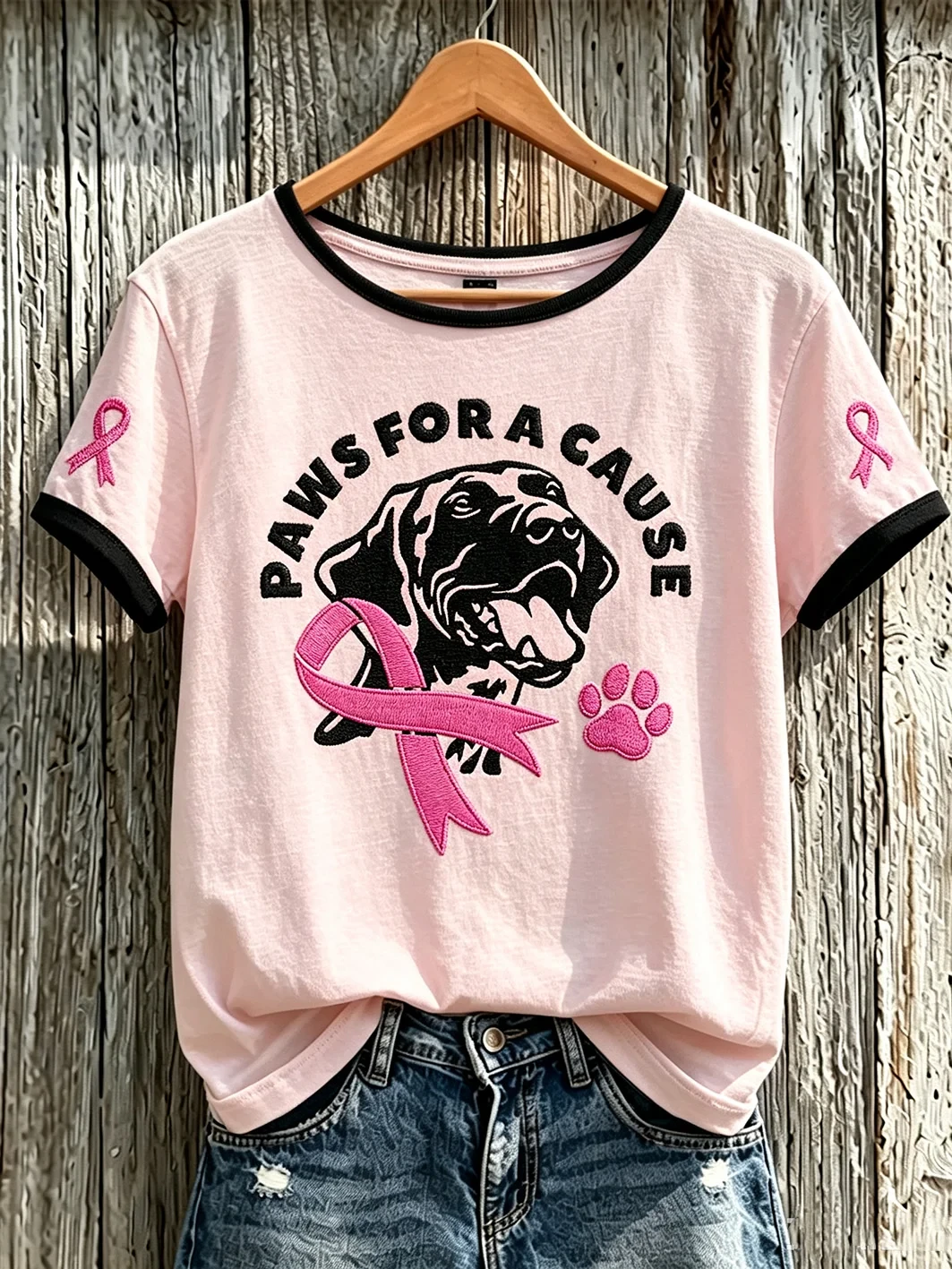 Breast Cancer Theme Cute Dog T-Shirt Paws For A Cause Shirt Breast Cancer Awareness Merch - Kdjoy