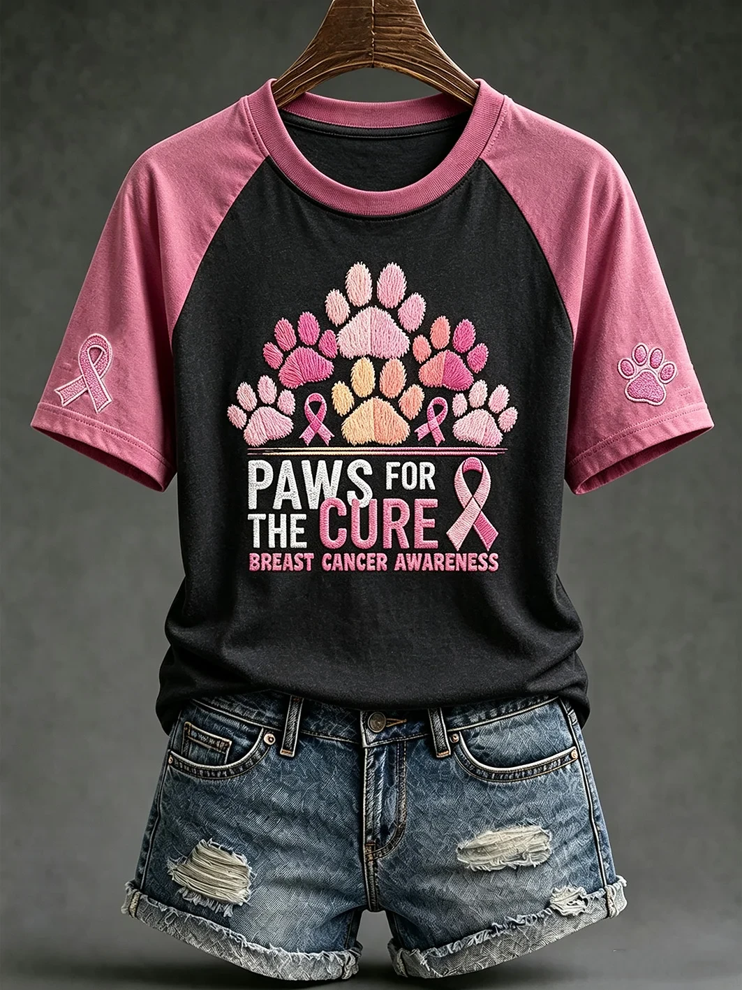 Breast Cancer Theme Paws For The Cure Slogan Cute Dog T-Shirt Present For Dog Lovers - Kdjoy