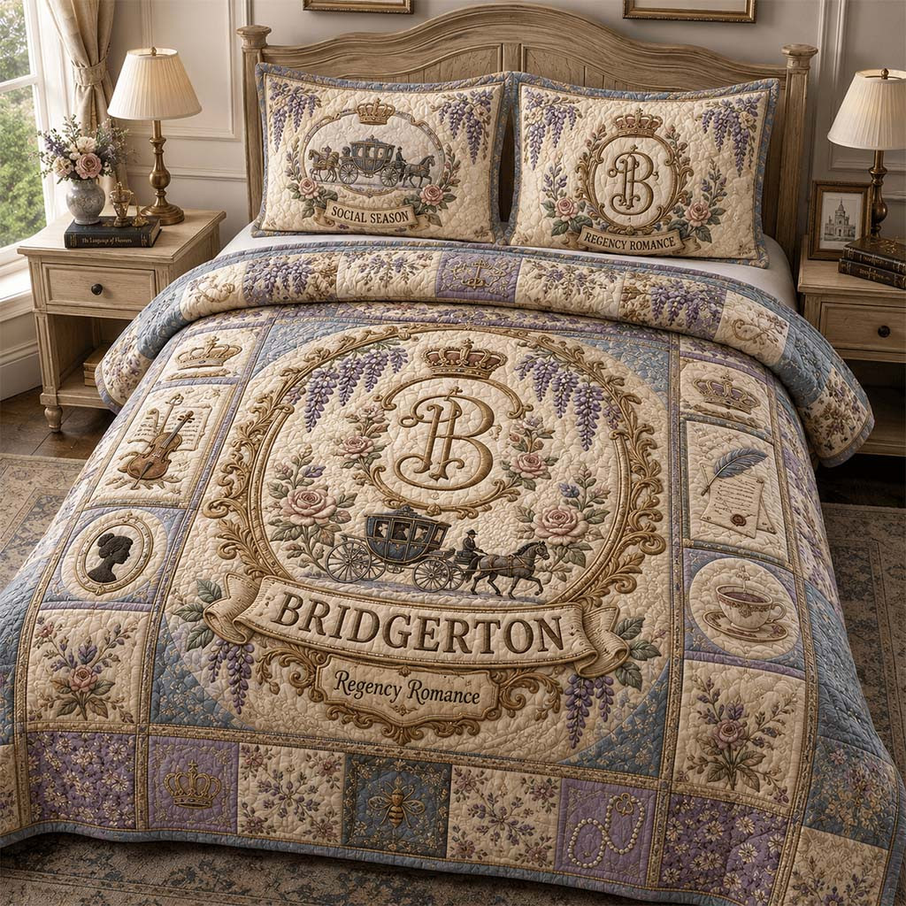 Bridgerton Social Season Regency Romance Quilt Bedding Set Bridgerton Merch Bedroom Decor - Kdjoy