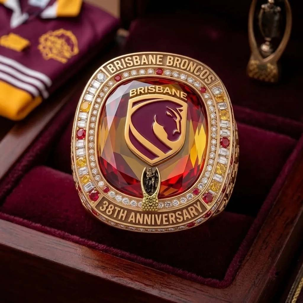 Brisbane Broncos 38th Anniversary Luxury Ring Brisbane Broncos Merch Present For Rugby Lovers - Kdjoy
