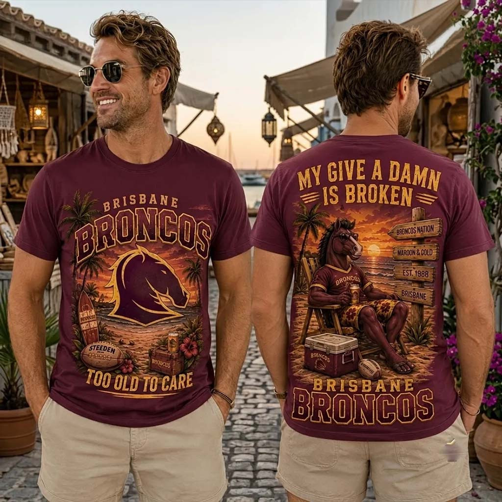 Brisbane Broncos Maroon Summer Mascot T-Shirt Too Old To Care Shirt Brisbane Broncos Merch - Kdjoy