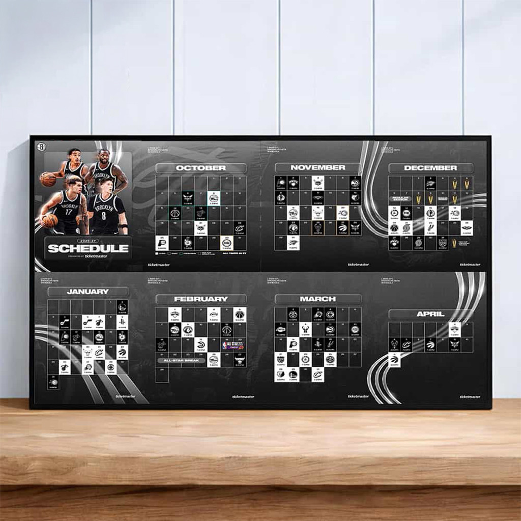 Brooklyn Nets Schedule 2026 27 Season Poster Brooklyn Nets Merch Wall Decor For Living Room - Kdjoy Brooklyn Nets Schedule 2026 27 Season Poster Brooklyn Nets Merch Wall Decor For Living Room - Kdjoy