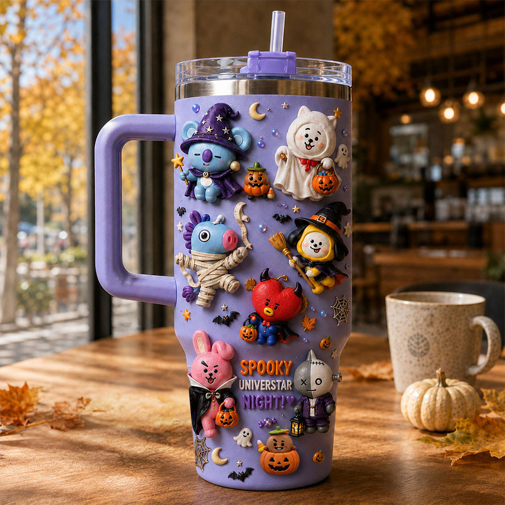 BT21 Spooky Univertar Night Tumbler BTS Amry Merch Cute Gifts For Fans - Kdjoy BT21 Spooky Univertar Night Tumbler BTS Amry Merch Cute Gifts For Fans - Kdjoy